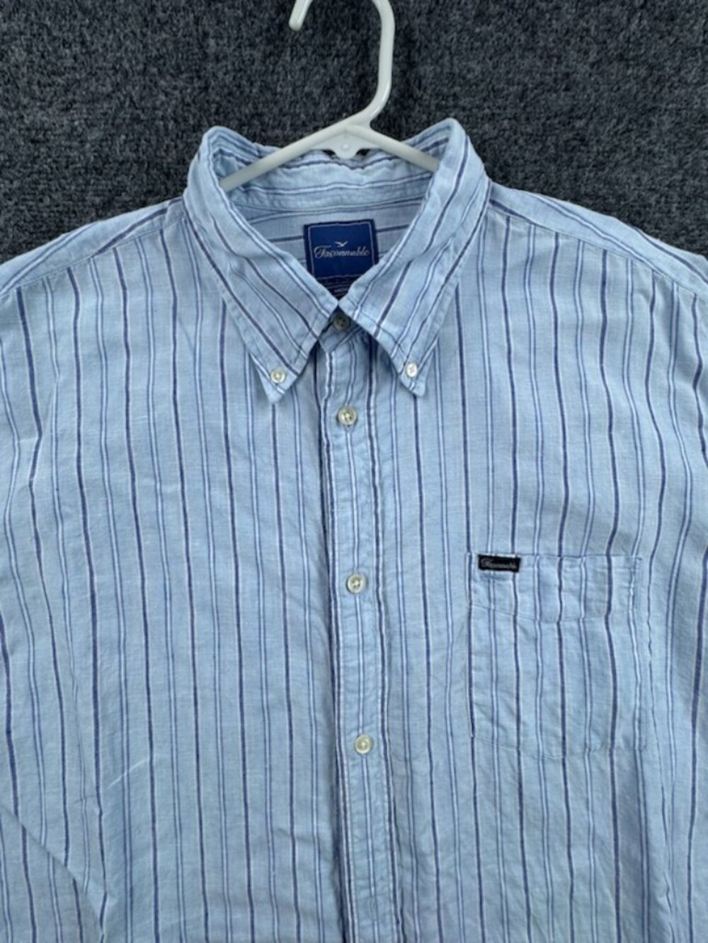 Faconnable ALL LINEN Club Striped Blue Button-Down 3XL Shirt Pocket Long Sleeve